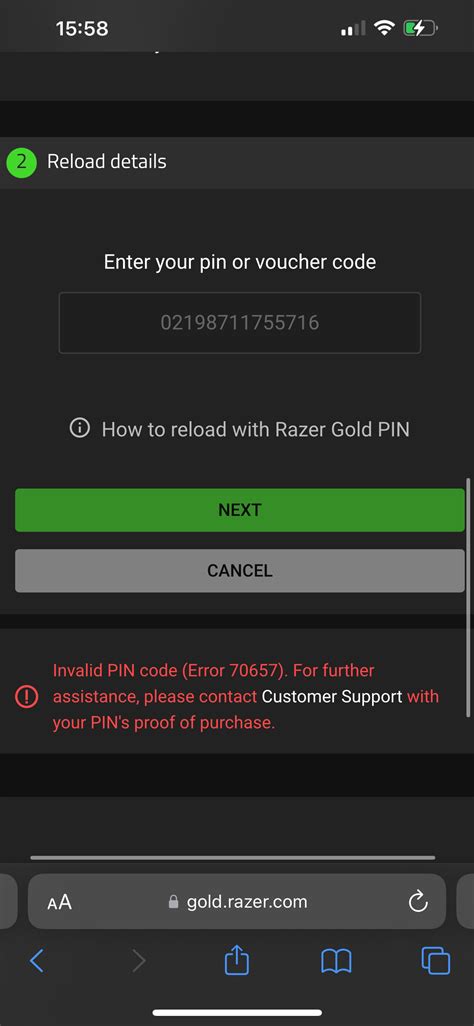 Razer Gold not sending code .